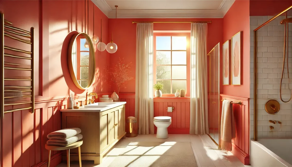 sunlit coral bathroom wall ideas