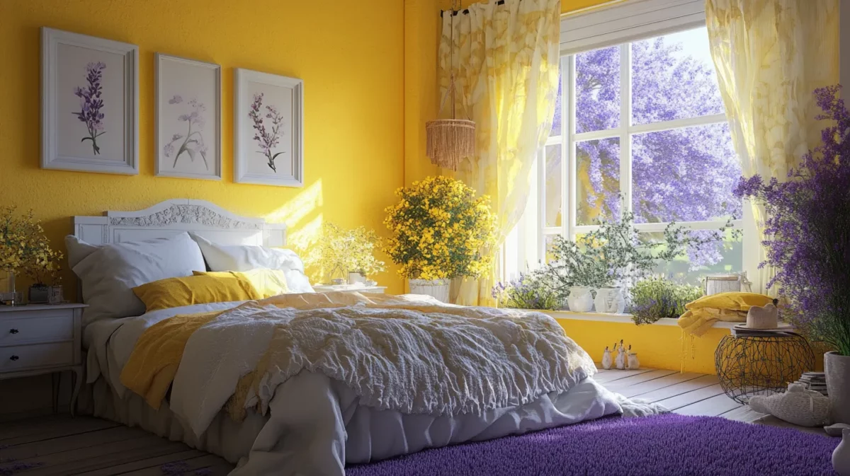 sunshine and lavender lemon yellow colour combination