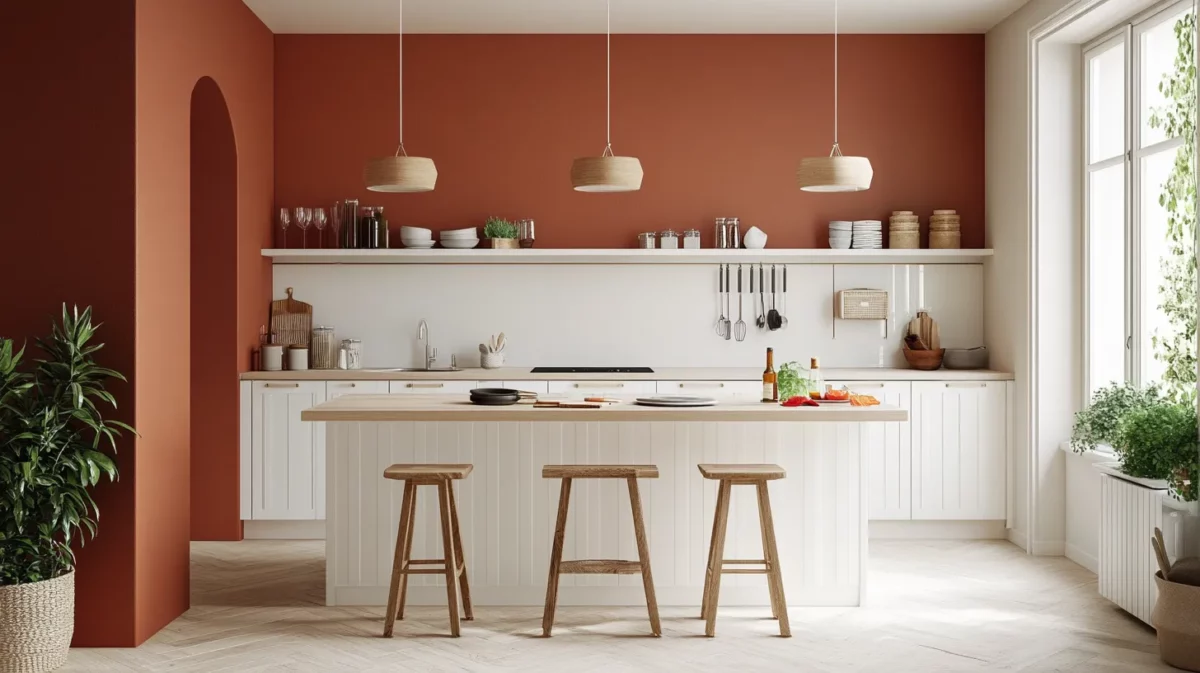 terracotta kitchen wall colour combination with white