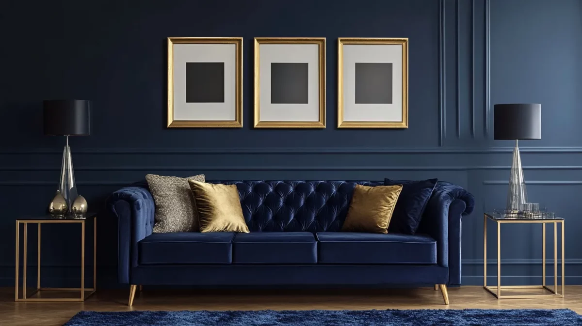 timeless gold wall colour combination with blue