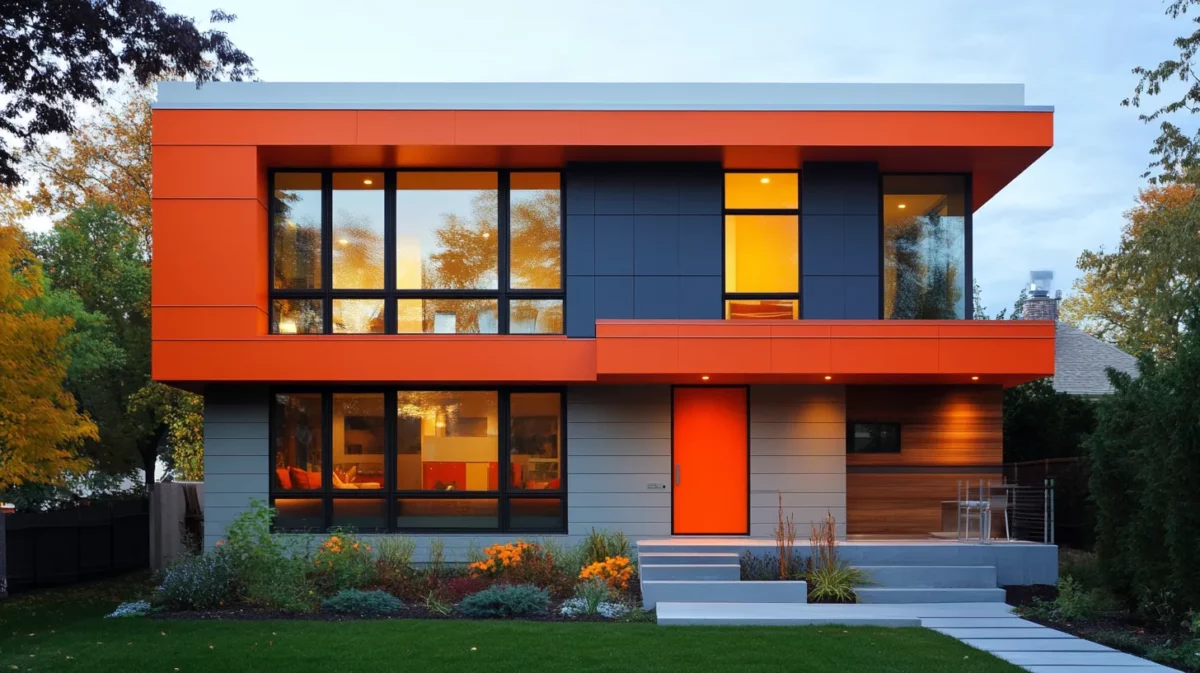 vibrant orange accent exterior wall paint colour combination