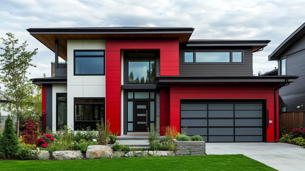 vibrant red exterior wall paint colour combination