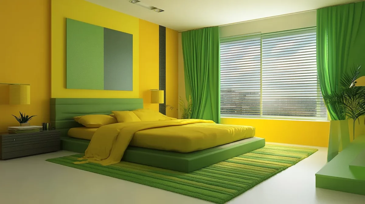 yellow and green colour combination for bedroom wall