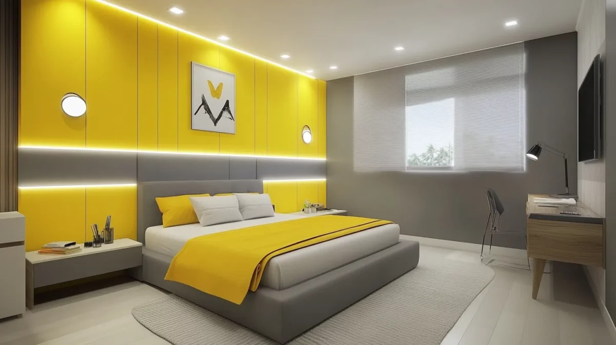 yellow and grey colour combination for bedroom walls