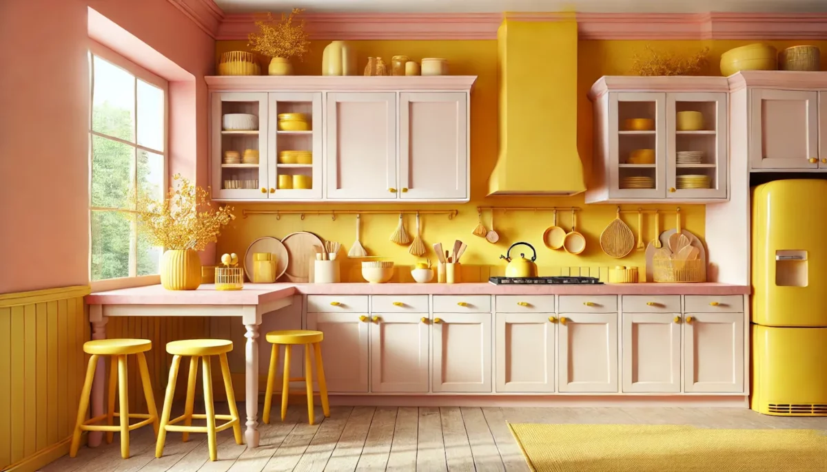 yellow and pink colour combination for kitchen