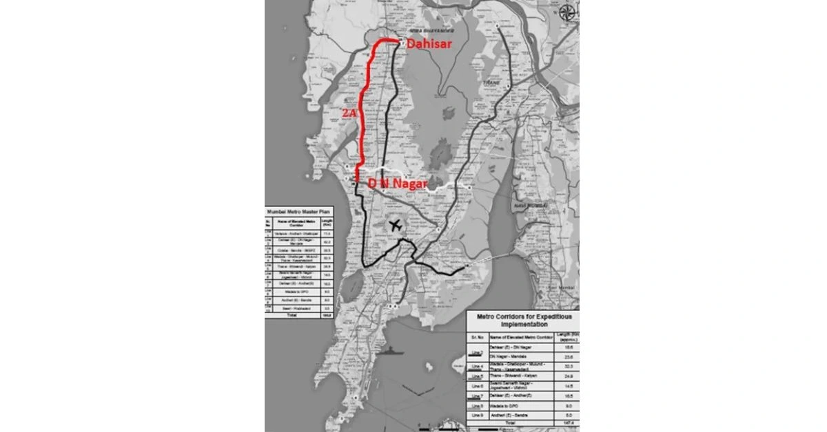 dahisar east to andheri west mumbai metro line 2a map