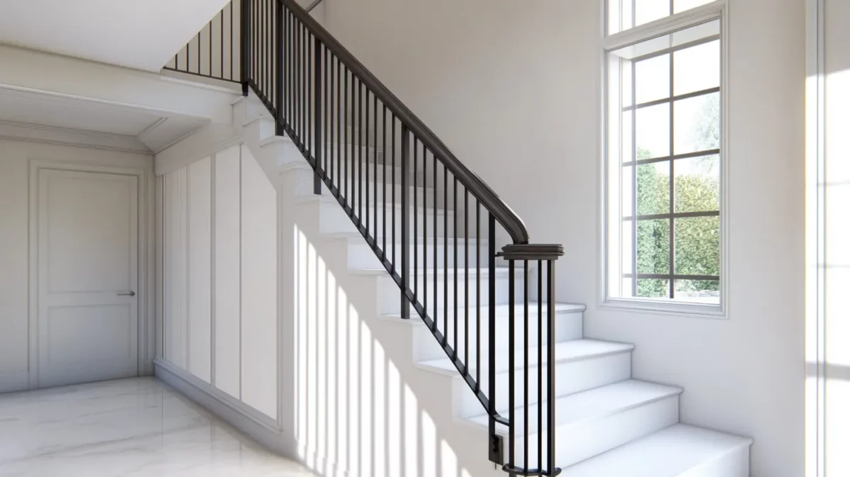 basic iron stair railing design with vertical bars