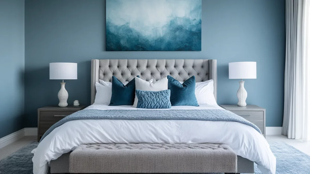 blue grey calming paint colour for bedroom