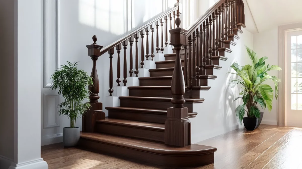 classic wooden railing design with spindles