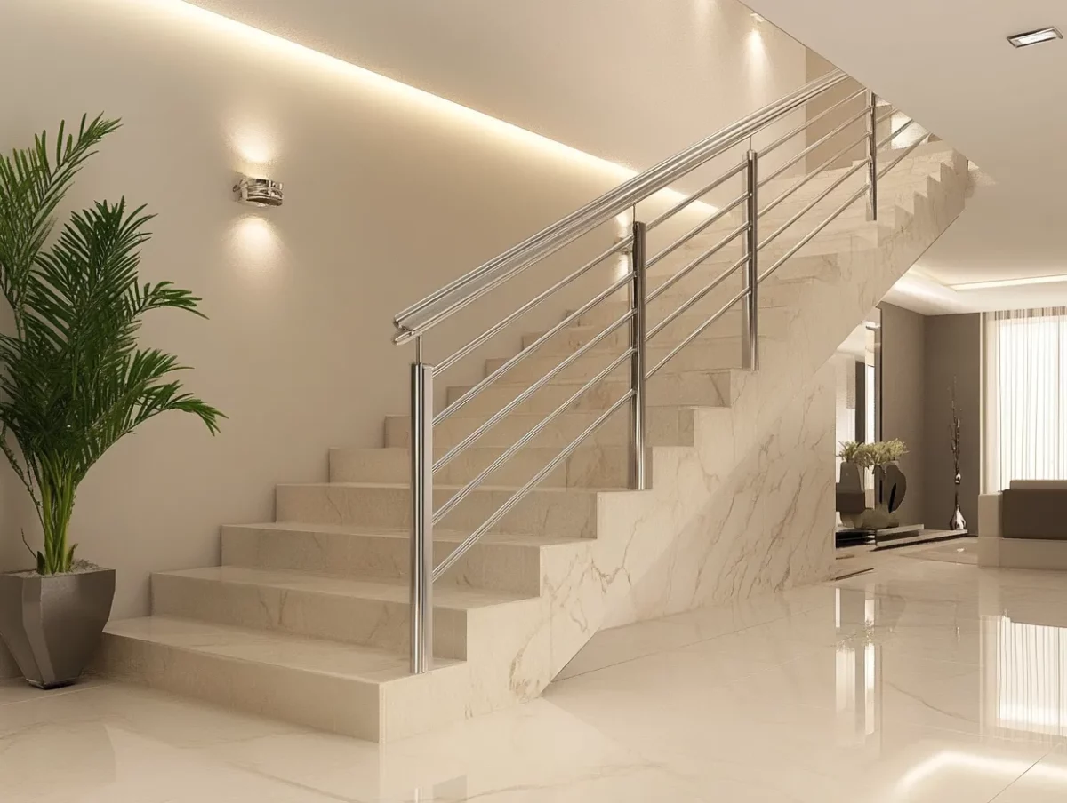 contemporary stainless steel stair railing design