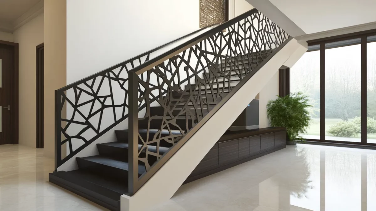 geometric steel railing design for stairs