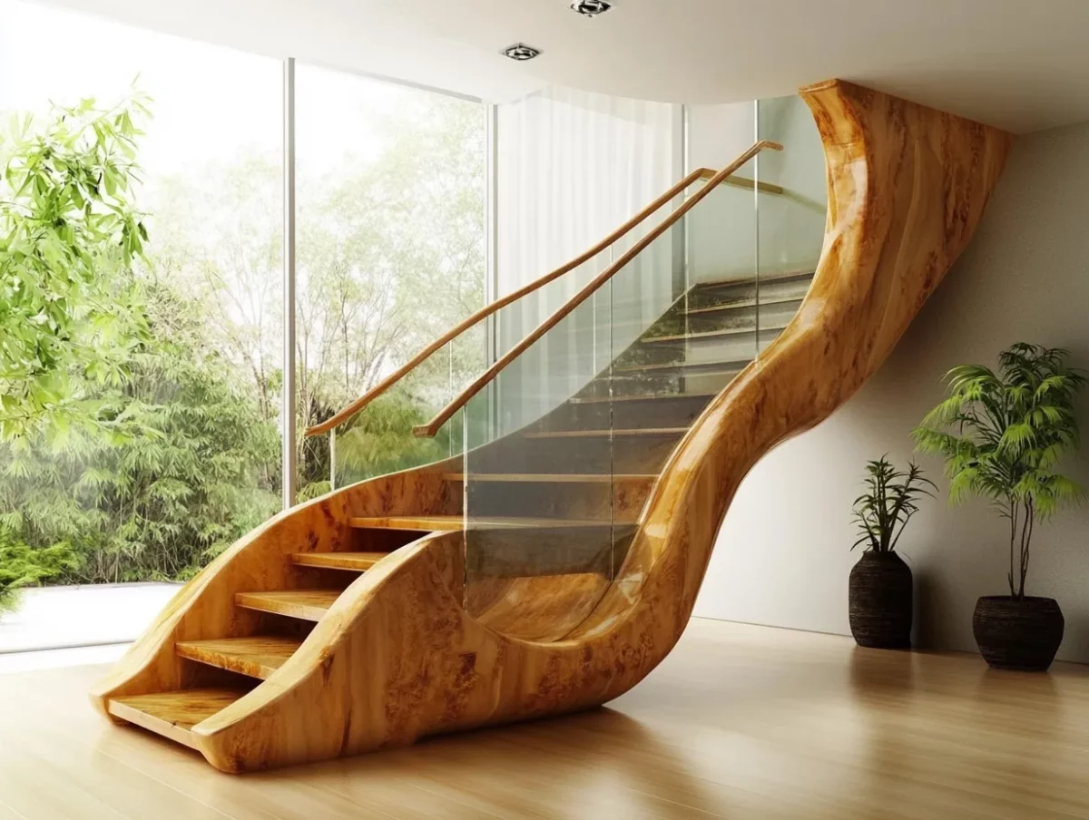 glass and wood stair railing design