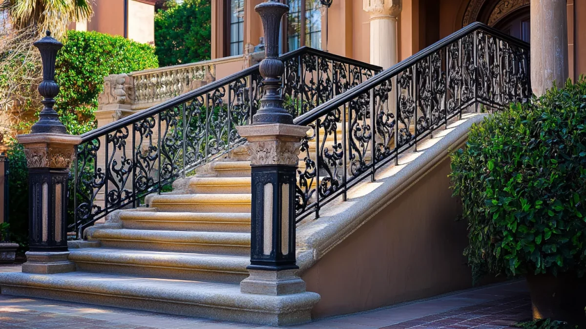 iron stair railing design with horizontal bars