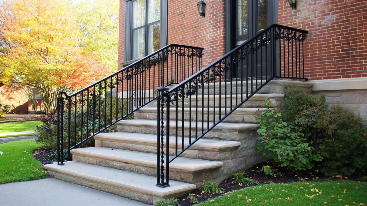 straight iron stair railing design with slim rails