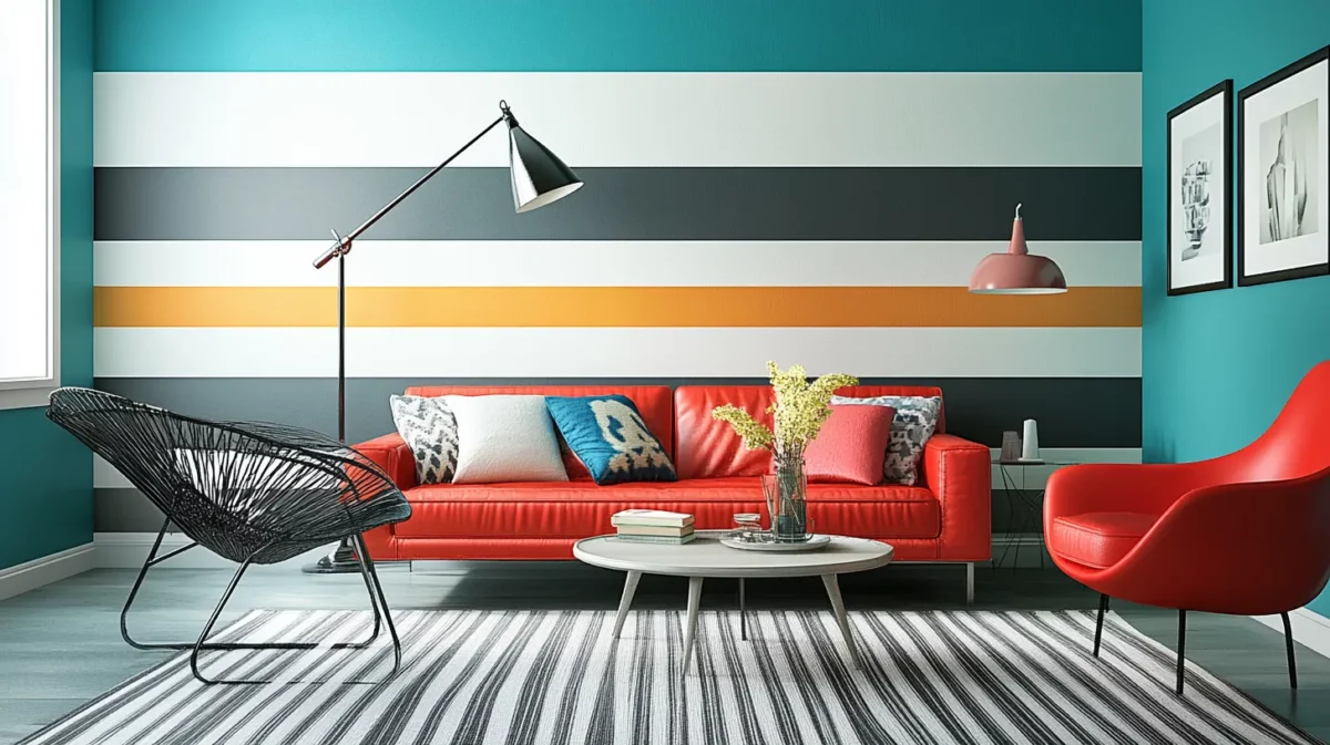 bold striped accent wall paint design idea with tape