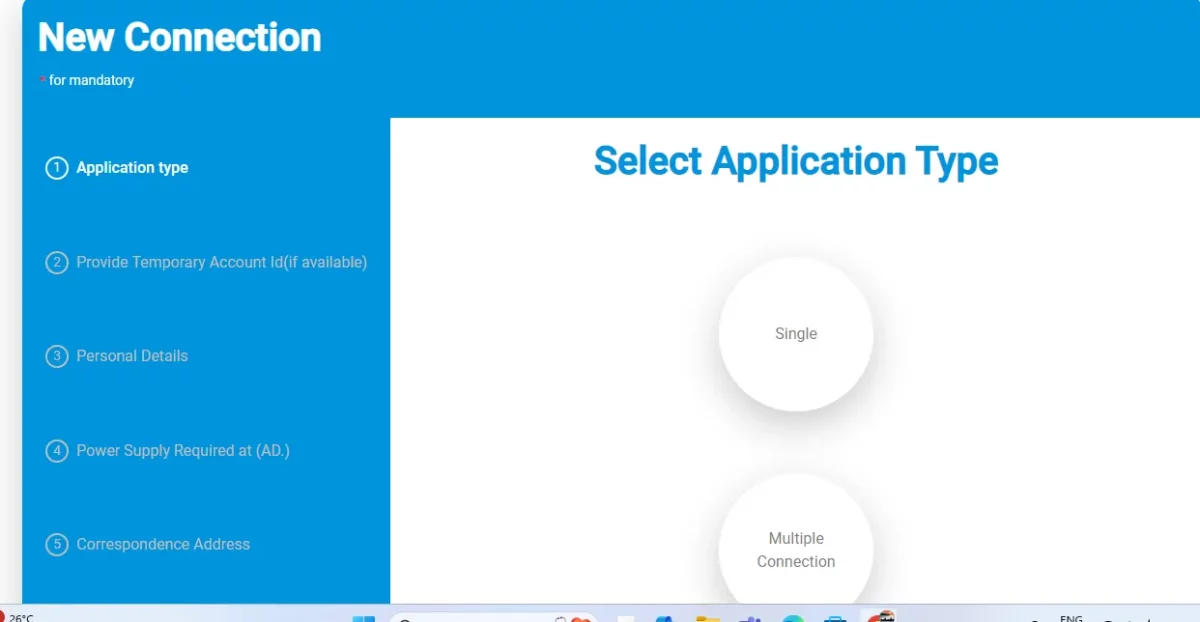 choose the application type bescom bill payment