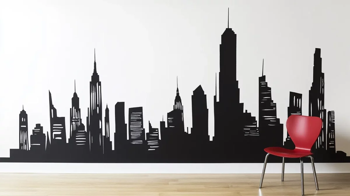 cityscape silhouettes wall paint design idea with tape