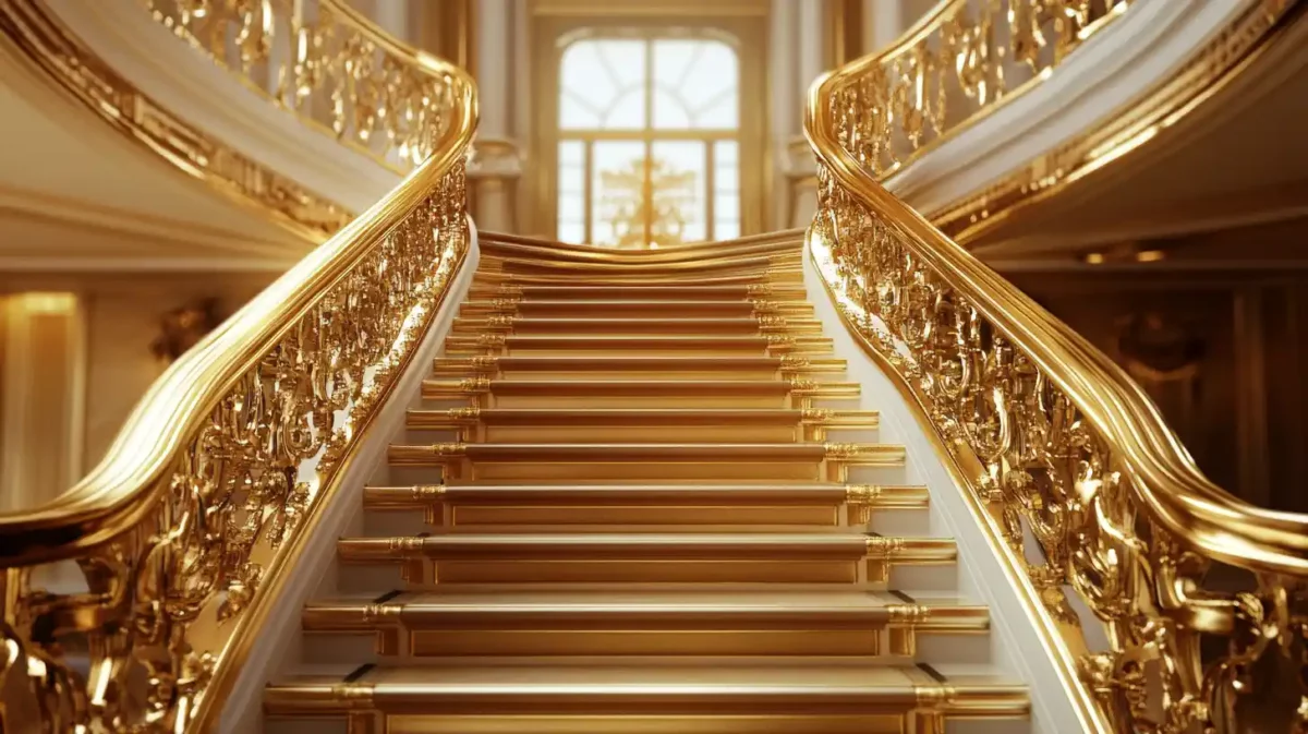 gold accents for a chic and trendy staircase wall colour