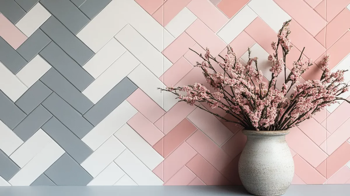 herringbone pattern wall paint design idea with tape