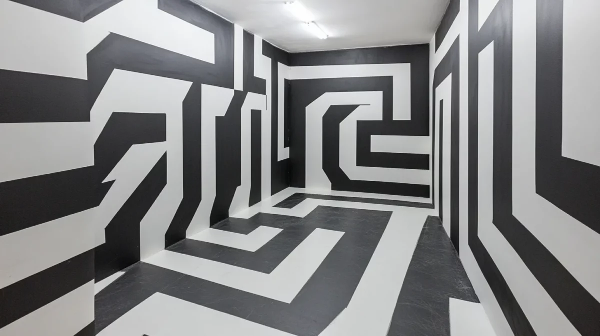 monochromatic maze wall paint design idea with tape