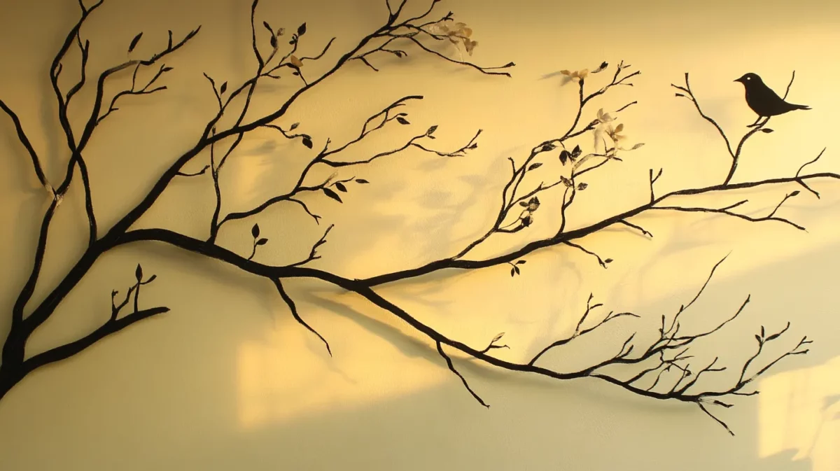 nature inspired branches wall paint design idea with tape