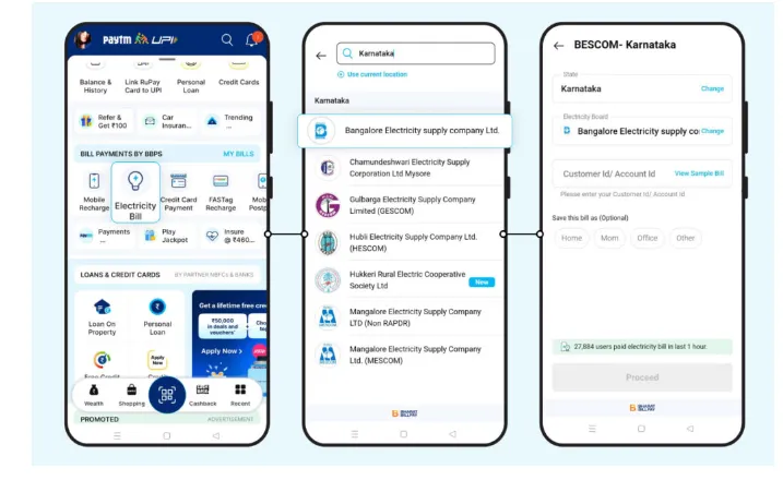 navigate to recharge bescom online bill payment