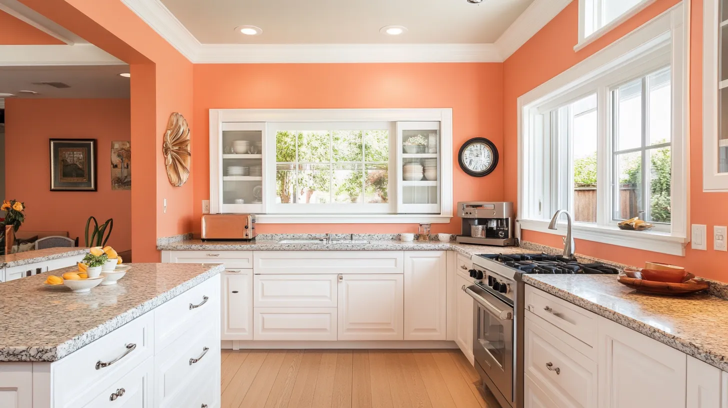 peach colour wall paint combination for kitchen