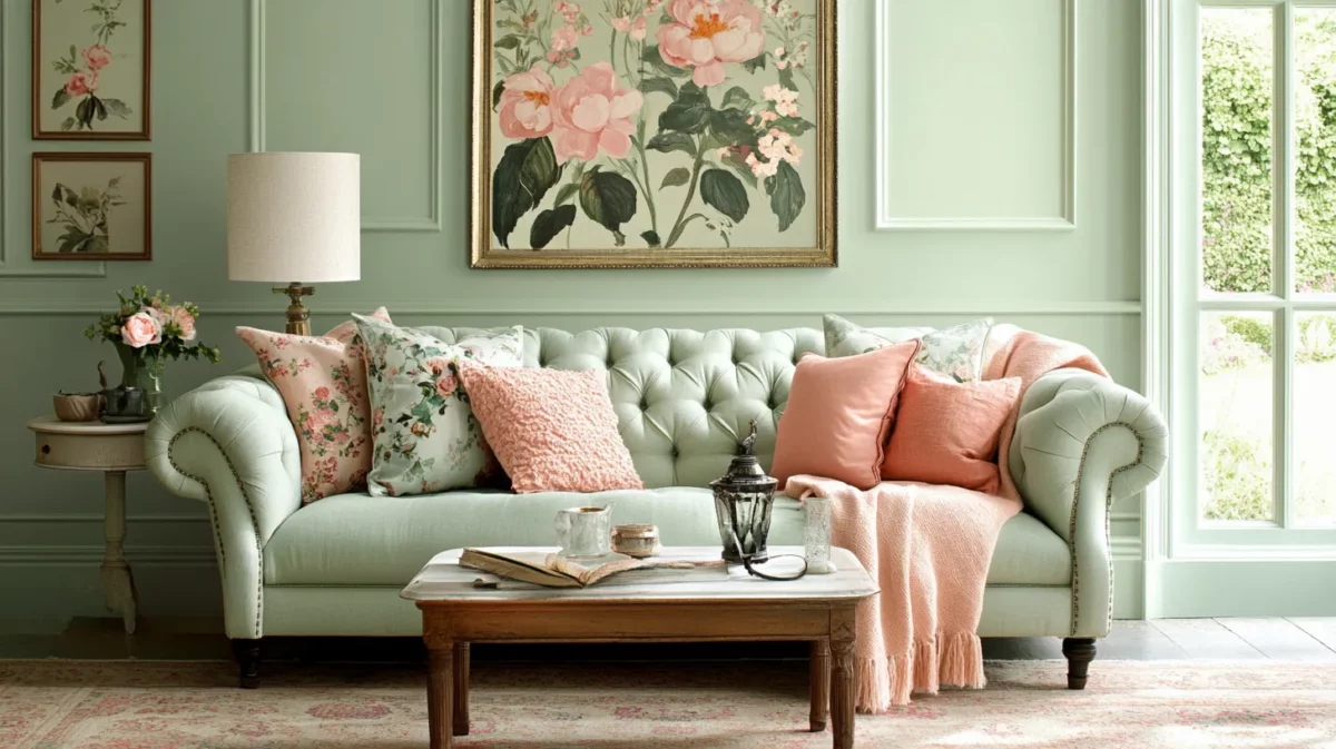 sage green with peach colour paint combination