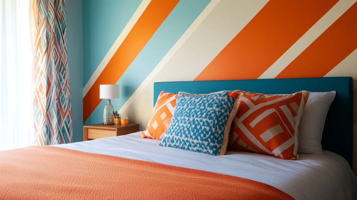 tape striped headboard wall paint design idea with tape