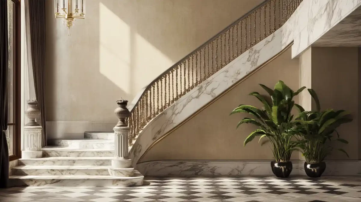 the chess pattern brings a dynamic trendy touch to a staircase wall