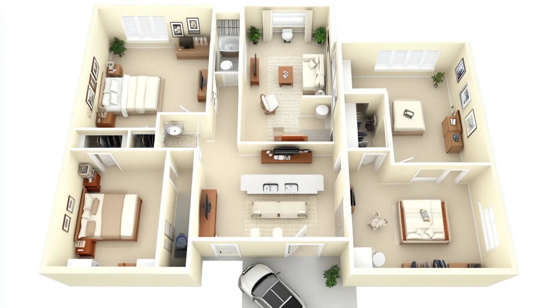 3 bedroom floor plan with basement