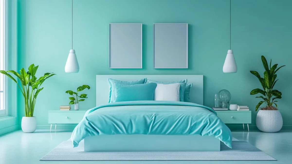 blue green romantic bedroom wall colour for couple