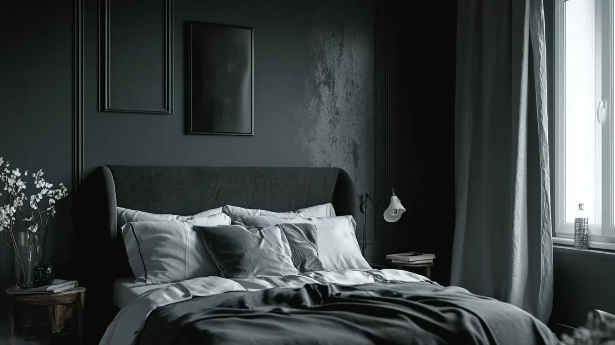 charcoal grey romantic bedroom wall colour for couple