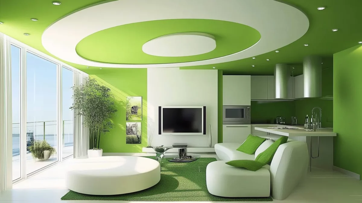 green and white false ceiling colour combination