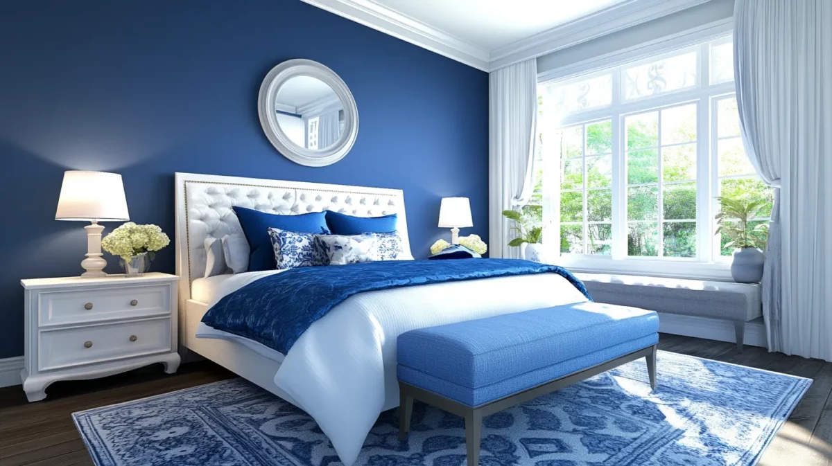 navy blue romantic bedroom wall colour for couple