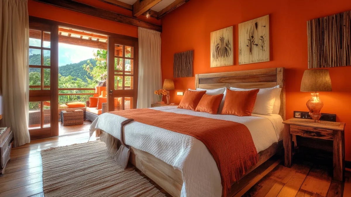 orange romantic bedroom wall colour for couple