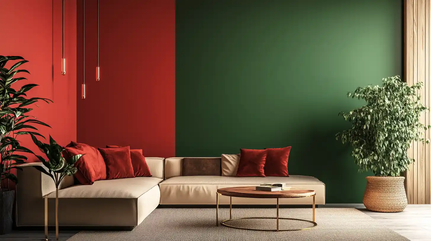 red with green colour combination for walls