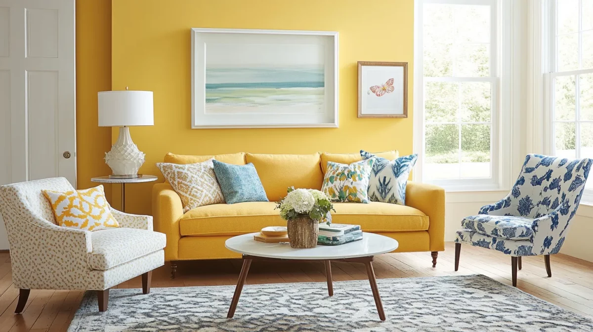 yellow and white combination wall colour paint