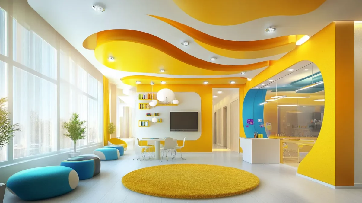 yellow and white false ceiling colour combination