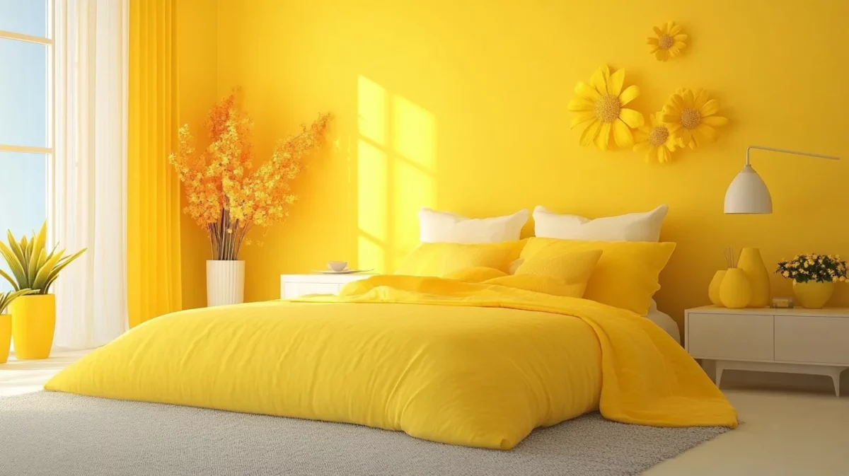 yellow romantic bedroom wall colour for couple