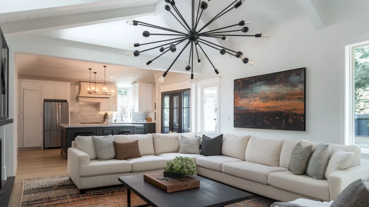 black sputnik chandelier adds a design surprise