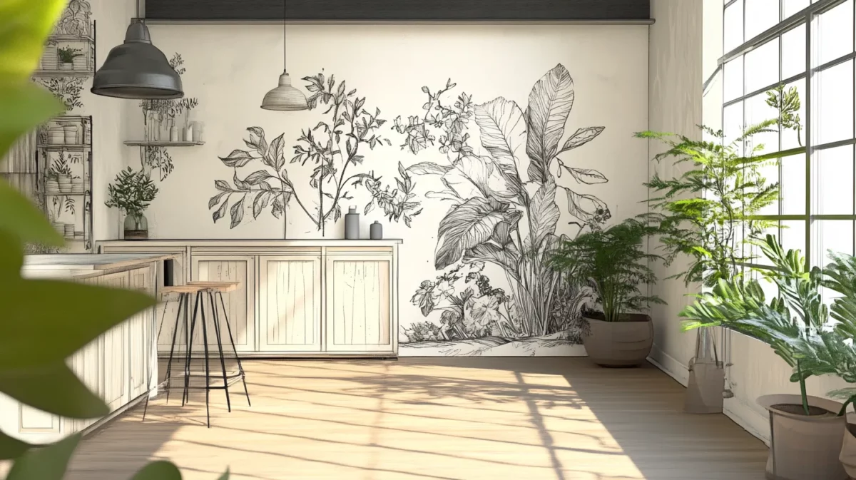 botanical sketches flower wall painting design