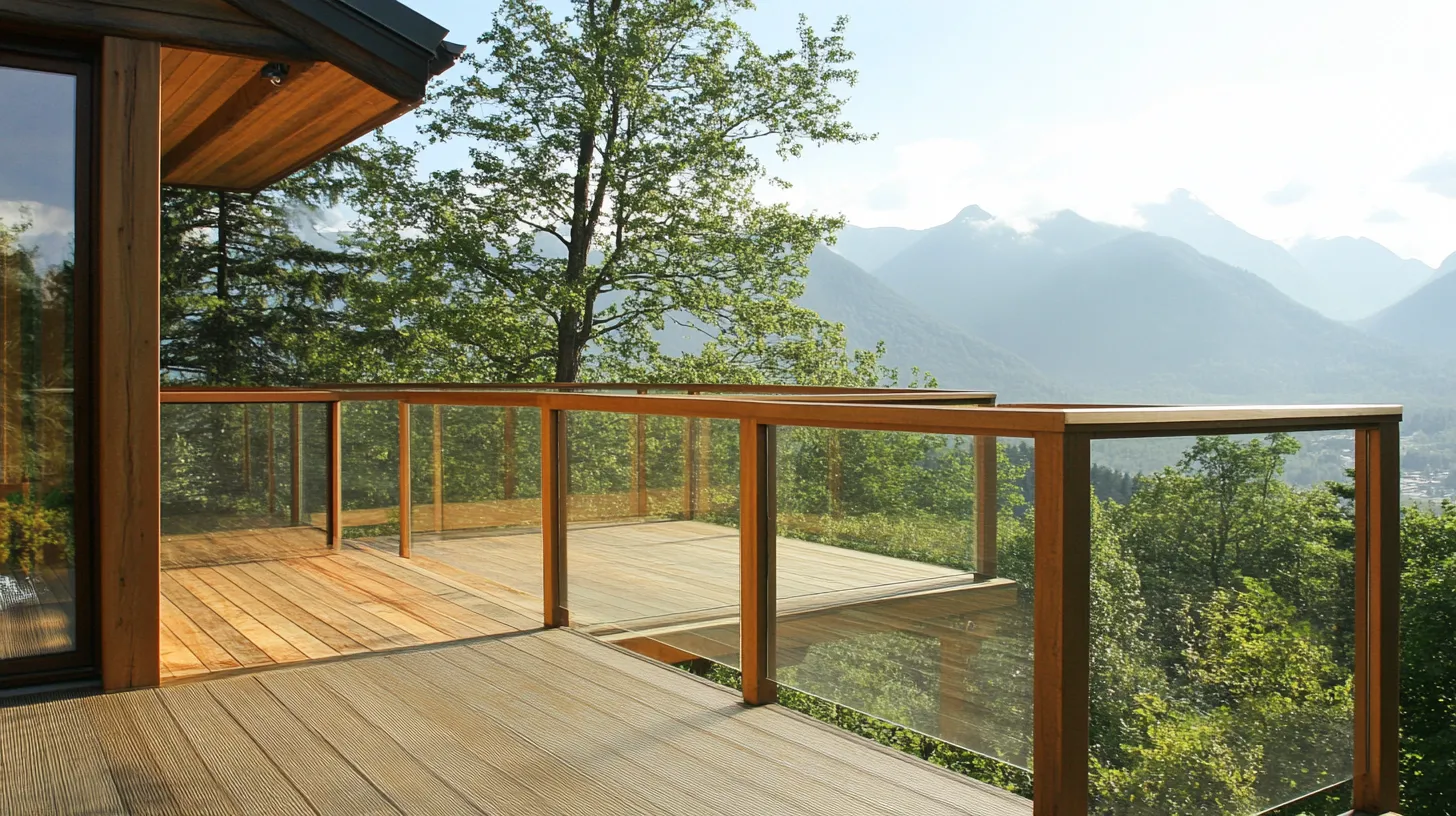 glass panels with wood railing design