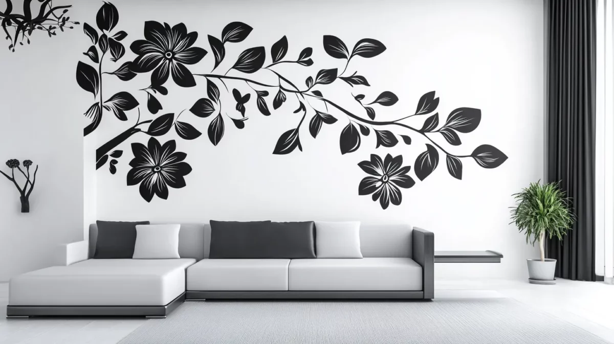 monochrome blooms flower wall painting design