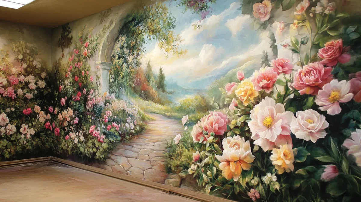 mural sized florals wall painting design