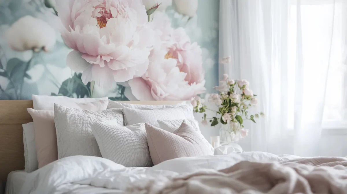 pastel peonies flower wall painting design for bedroom