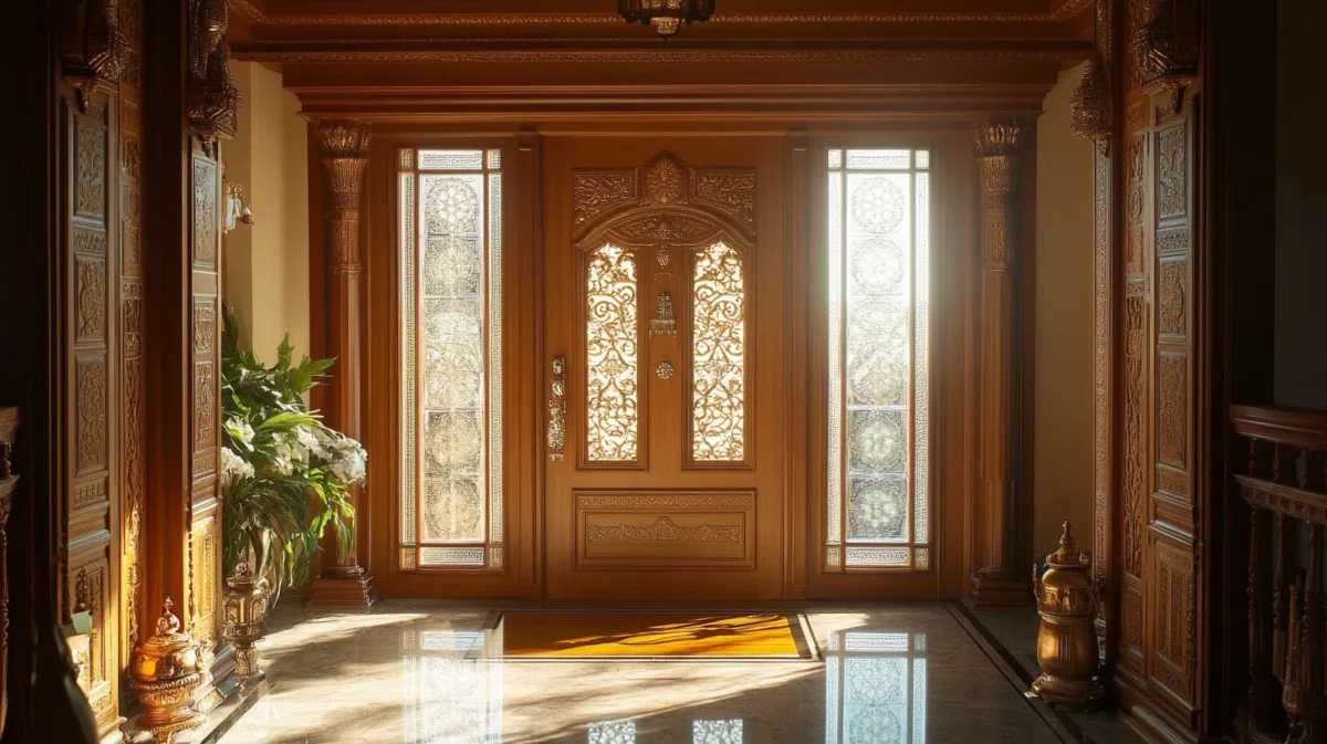 pooja room door designs with glass and wood