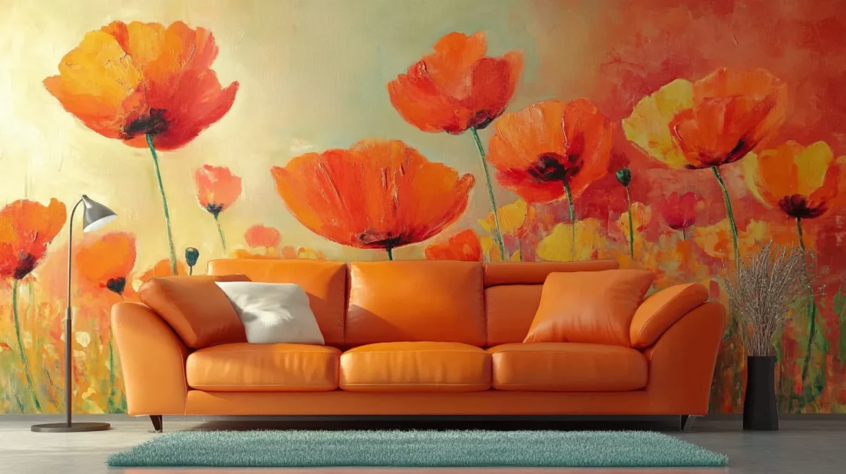 poppy paradise flower wall painting design for living room