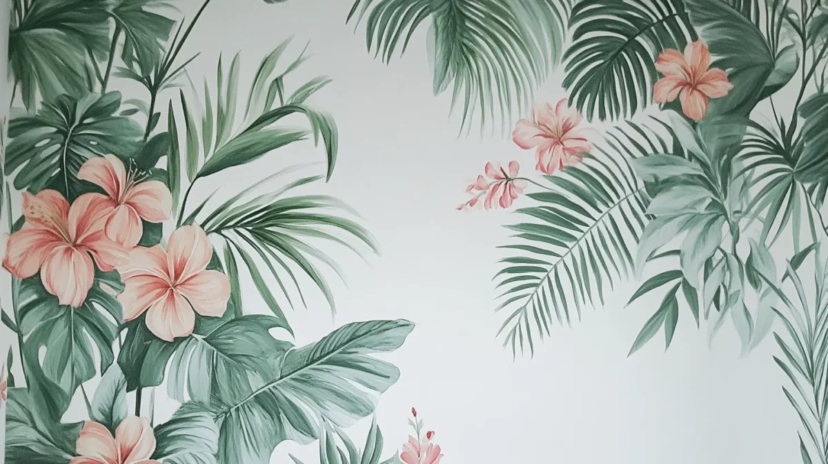 tropical paradise flower wall painting design