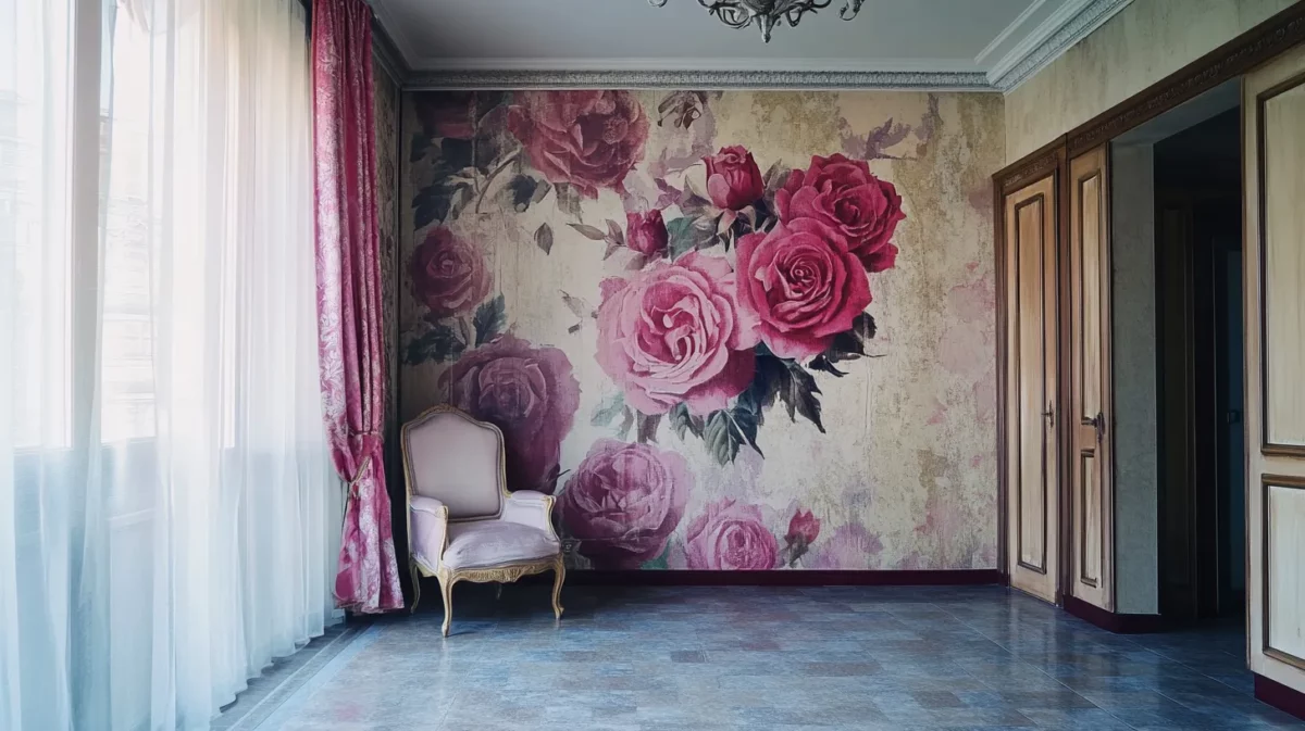 vintage roses wall painting design